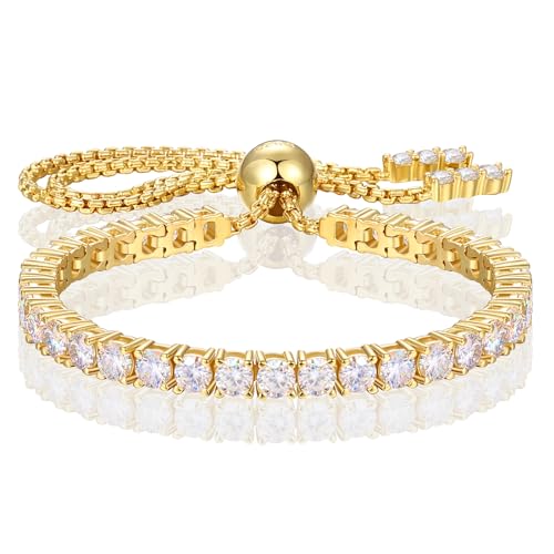 Moissanite Tennis Bracelet 1.79ct-8.69ct Adjustable Bracelet for Women 18K White Gold Plated S925 Sterling Silver Tennis Bracelet D Color VVS1 Round Cut 2/3/4mm Moissanite Bracelet Gifts for Wife/Mom - color: Gold-3MM-3.69Carats