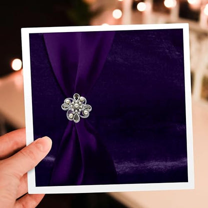 3dRose Purple Satin Ribbon on Velvet with Jewel 1 Greeting Card with envelope