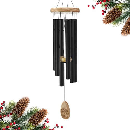 Tree of Life Wind Chimes, 30" Memorial Wind Chimes for Outside | Meaningful Sympathy Gift for Loss of Loved Ones, Hand Tuned Soothing Melody, Garden Patio Remembrance Decor - color: Black