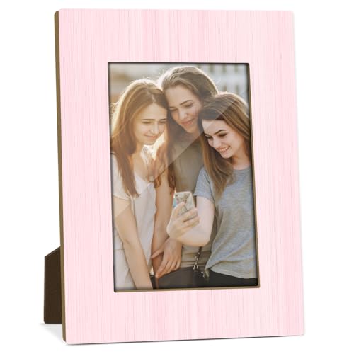 Pink Picture Frame, Birthday Gifts for Women Girl Mom Friends, Modern Style Wooden Picture Frame Fits 4x6 Inch Photo, Home Office Desktop Nightstand Display -035 - color: Pink Wood