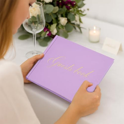 &And Per Se Purple Wedding Guest Book with Photo Spots – Elegant Hardcover Sign-in Book for Weddings, Baby Showers & Special Events – Memory Keepsake Album - color: Purple
