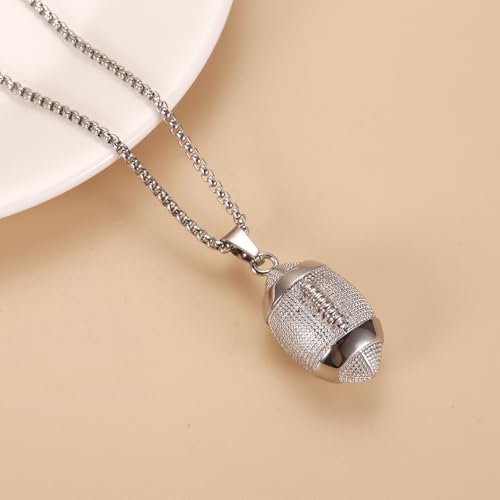 America Football Urn Necklace For Ashes For Men Stainless Steel Rugby Cremation Jewelry Hold Human Ashes Keepsake Neckace Engravable Memorial Of Loved Ones - color: Silver