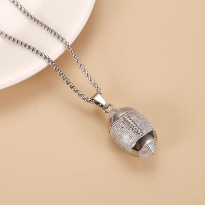 America Football Urn Necklace For Ashes For Men Stainless Steel Rugby Cremation Jewelry Hold Human Ashes Keepsake Neckace Engravable Memorial Of Loved Ones - color: Silver