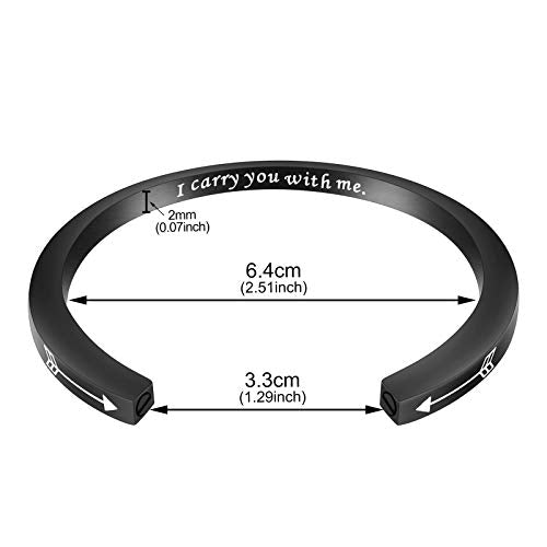 Dletay Urn Bracelet Cremation Bracelet for Ashes Memorial Ashes Bracelet Openable Cuff Bangle Bracelet - color: I carry you-Black
