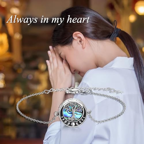 Sunflower/Tree of Life Urn Bracelet for Ashes 925 Sterling Silver Sunflower/Tree of Life Cremation Keepsake Pendant Locket Bracelet for Women Mom - style: Moon Phase Tree of Life