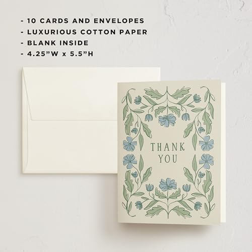 Minted Thank You Cards Pack, Set of 10 Folded Thank You Cards with Envelopes, Blank Card, Botanical Floral Design, Luxurious Paper, Designed by Independent Artists, Wedding, Baby Gifts & Bridal Shower - color: Botanical Floral