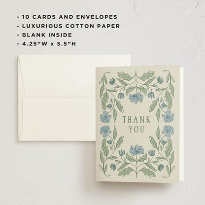 Minted Thank You Cards Pack, Set of 10 Folded Thank You Cards with Envelopes, Blank Card, Botanical Floral Design, Luxurious Paper, Designed by Independent Artists, Wedding, Baby Gifts & Bridal Shower - color: Botanical Floral