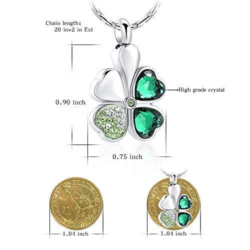 constantlife Cremation Jewelry Memorial Urn Necklace for Ashes Lucky Four-Leaf Clover Design Stainless Steel Pendant Keepsake - color: Customize