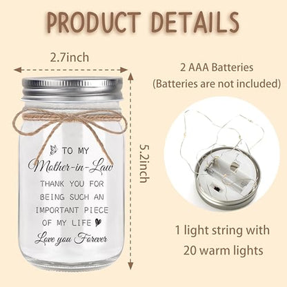Mother in Law Birthday Gifts, Mason Jar Night Lights | Mothers Day Christmas Day Gifts for Mother in Law, Mother of The Groom Gifts - color: Mother-in-Law