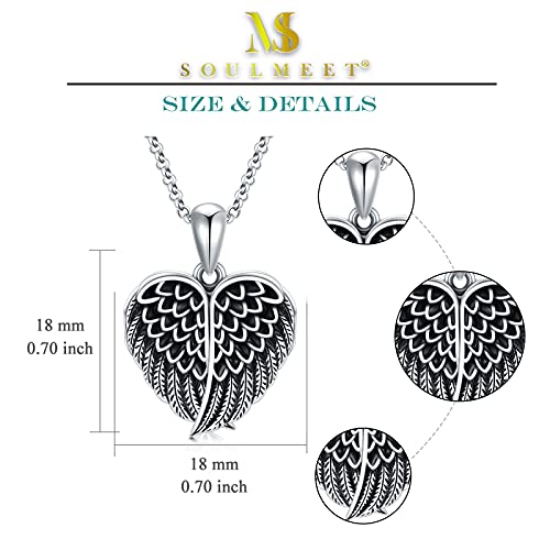 SOULMEET Angel Wing Heart Locket Necklace that Holds Picture Photo Locket Pendant You are My Angel Sterling Silver/Gold - style: A1-Angel wing locket only