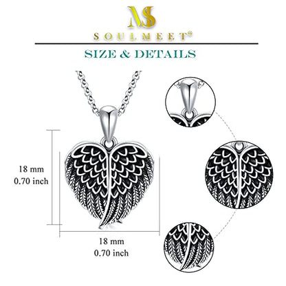 SOULMEET Angel Wing Heart Locket Necklace that Holds Picture Photo Locket Pendant You are My Angel Sterling Silver/Gold - style: A1-Angel wing locket only