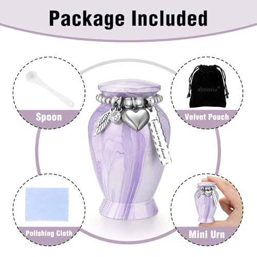 Abooxiu Small Urns for Human Ashes Keepsake 2.85 Inches Mini Urns for Ashes Memorial Small Cremation Urn Ash Keepsake Urns Mini Funeral Burial Decorative Urn for Adult Males Females Pets, Purple
