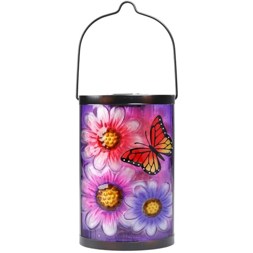 MUMTOP Butterfly Solar Lantern, Hanging Glass Outdoor Garden Light - color: Purple
