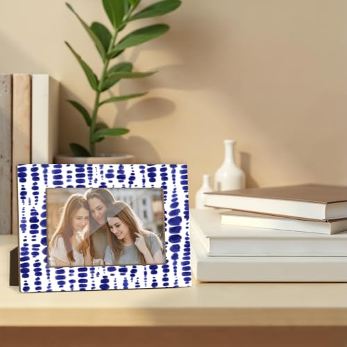 Blue Picture Frame, Birthday Gifts for Women Girl Mom Friends, Blue Irregular Points Print Wooden Picture Frame Fits 4x6 Inch Photo, Home Office Desktop Nightstand Display -032 - color: Blue