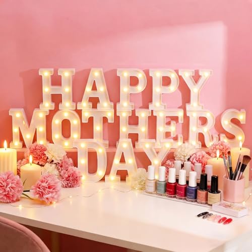 15 Pcs Happy Mother's Day Decorations Mommy Light up Signs Mother Day LED Letter Lights Battery Powered Mom Letters Signs for Wall Shelf Table Mothers Table Decor Mom's Birthday Party Supplies - style: Happy Mothers Day