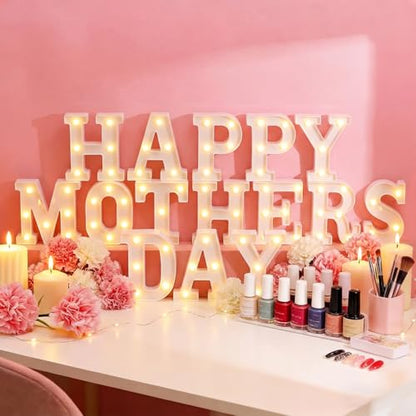 15 Pcs Happy Mother's Day Decorations Mommy Light up Signs Mother Day LED Letter Lights Battery Powered Mom Letters Signs for Wall Shelf Table Mothers Table Decor Mom's Birthday Party Supplies - style: Happy Mothers Day