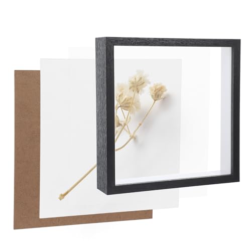 4 Pack Shadow Box Frames, 8 x 8 Inches Square Artificial Board Shadow Boxes Display Case, Black 3D Picture Frames for Photos, Dried Flowers, Wall Mounted Handicraft Photo Frame - color: Black, size: 8X8
