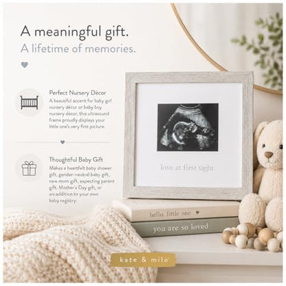 Kate & Milo Love at First Sight Rustic Sonogram Photo Frame | Holds 4" x 5" Ultrasound Photo, Rustic Neutral Design, Easel or Wall Display, Pregnancy Announcement Keepsake - style: Love at First Sight