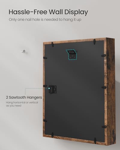 SONGMICS 11x14 Shadow Box Frame, Top Loading Display Case Frame , Glass Front with Top Slot and Push Pins, Linen Fabric Backing for DIY Craft, Gift Idea,Rustic Brown URPF009KD01 - color: Rustic Brown, size: 11 x 14"