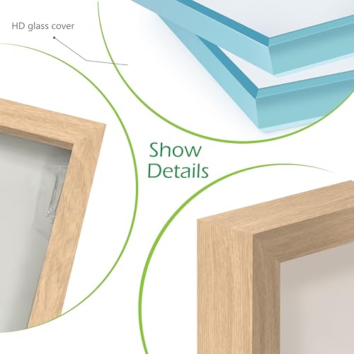 FrameWorks 12" x 18" Natural Oak Wooden Shadow Box Frame – Soft Felt Back, Tempered Glass, and Included Elegant White Ball Push Pins - color: Natural Oak, size: 12"x18"