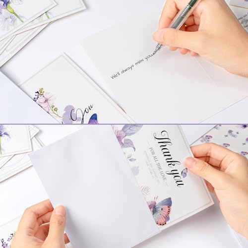 WATINC 20 Sets Funeral Thank You Cards with Envelopes and Stickers, Purple Butterfly Bereavement Card Express Your Condolences, Memorial Sympathy Cards with Message Inside for Beloved Friends Family