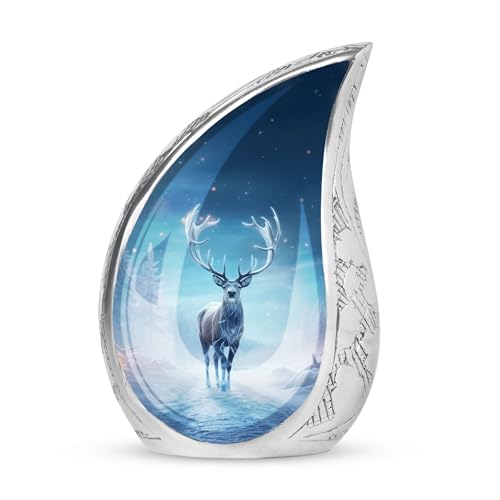 Deer Urn for Ashes Adult Male - Cremation Urns for Human Ashes Adult Female - Large Urn with Deer - Decorative Urns for Man 10inch and 200 Cubic Inches - color: Blue Deer Urn for Adult, size: Large