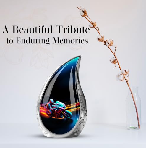 Racer Bike Urns for Ashes, Teardrop Urn for Ashes Adult Male, Funeral Cremation Urns for Ashes, Unique Urn for Ashes for Women, Urns for Human Ashes Adult Man, Large Cremation Urns 10 Inches - size: Large