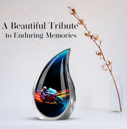 Racer Bike Urns for Ashes, Teardrop Urn for Ashes Adult Male, Funeral Cremation Urns for Ashes, Unique Urn for Ashes for Women, Urns for Human Ashes Adult Man, Large Cremation Urns 10 Inches - size: Large