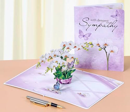 CUTPOPUP Sympathy Pop Up Card, 3D Orchid Flower Condolence Card, With Deepest Sympathy Bereavement Card for Loss of Loved One, Mom, Dad, Pet SD293US - color: Sympathy Orchid-6x8in