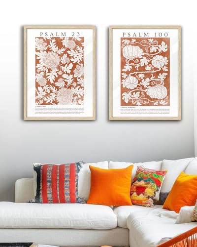 EcoHest 16x20in Psalm 100 Pumpkin Thanksgiving Botanical Christian Wall Art - color: Framed Pumpkins, size: 20"L x 16"W