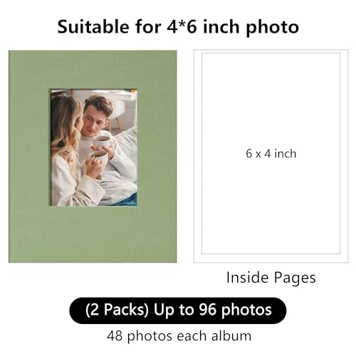 Small 4x6 Photo Album 24 Pockets Linen Cover Light Green 2 Pack - color: Light Green, size: 24 Pockets 2 Pack