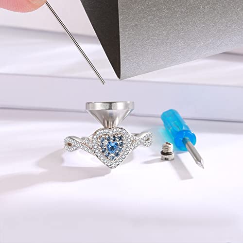 Sariel Teardrop Cremation Ring for Ashes - 925 Sterling Silver Urn Keepake Rings Memorial Jewelry for Women - color: Heart (Blue)