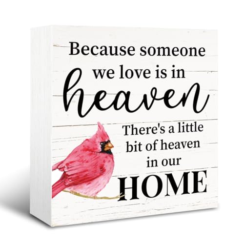 Memorial Wood Signs, Home Decor for Table Shelf, Sympathy Bereavement Gifts for Loss of Loved One, Wooden Box Sign Decorative, Because Someone We Love is in Heaven Sign, 5×5×1.2inches - color: Home18