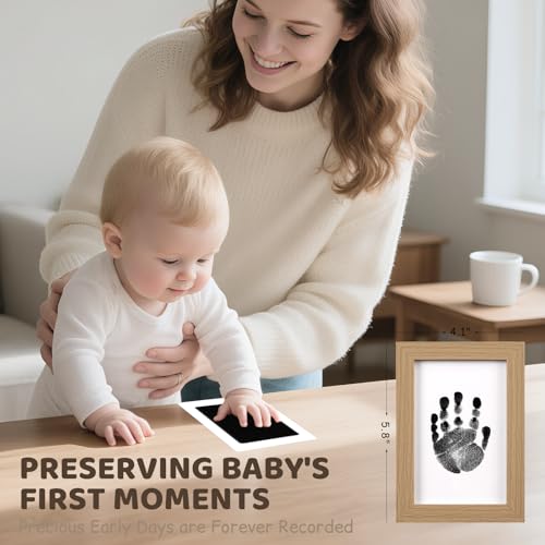 4 Park Baby Footprint Kit with 2 Wooden Frame, No Mess Inkless Hand and Footprint Kit, Clean-Touch Ink Pads for Fingerprint Stamps, Paw Print Kit for Dogs Cats, Baby Shower Gifts Keepsake for New Mom - size: S-4park