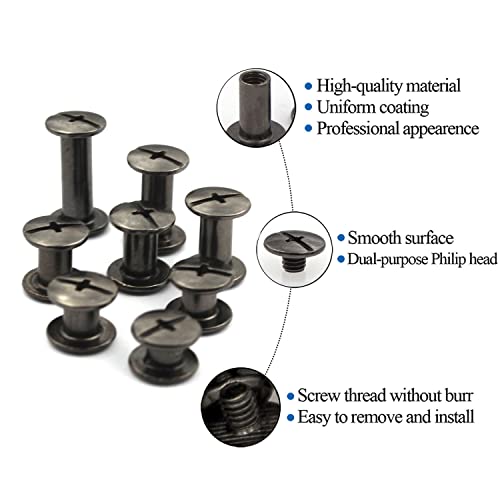 120Pcs Black Chicago Screws Assorted Kit 8Size Gun Metal Leather Rivets 3/16" Screw Rivet Phillip Head Book Binding Posts Nail Rivet Chicago Bolt for DIY Leather Craft (M5x4/5/6/7/8/10/12/15) - size: Gun Metal-4,5,6,7,8,10,12,15