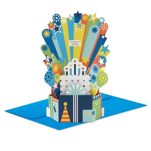 Hallmark Customizable Pop Up Birthday Card for Him (Pick-a-Title) | Paper Wonder, Customizable titles for Brother, Nephew, Godson, Great-Grandson, Three-dimensional Card - style: Blue, Green, Orange Stars