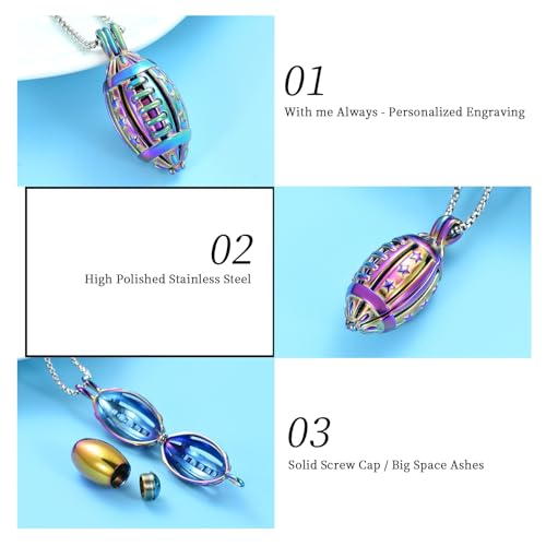 Oinsi American Football Cremation Locket Necklace For Ashes Of Loved Ones Stainless Steel Memorial Urn Jewelry Women Men Keepsake Fashion Necklace - color: All Rainbow Color