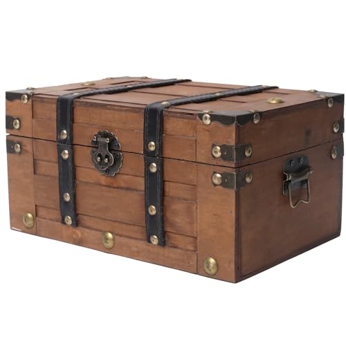 Vintage Wooden Treasure Chest - Decorative Pirate Box,11",Brown - color: Brown, size: 11" x 7.1" x 5.5"