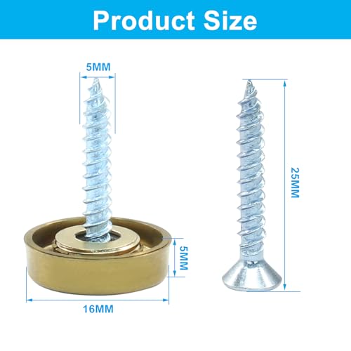 Decorative Screw Covers, 16mm, Gold, 24 Pack - size: 16mm-24 Pack-Gold