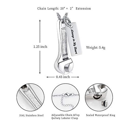 shajwo Wrench Urn Necklace for Ashes for Women Men Human Ashes Stainless Steel Hammer Cremation Jewelry for Ashes Pendant - color: Always in My Heart