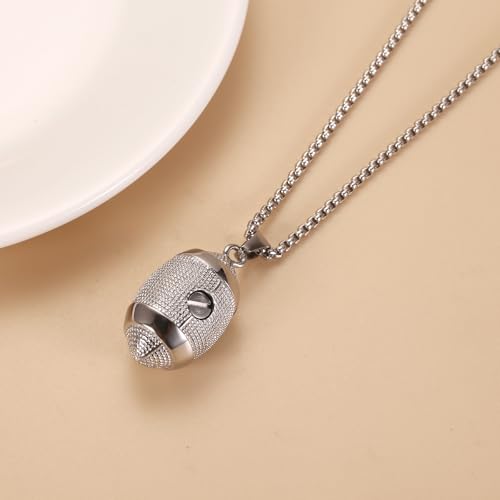 America Football Urn Necklace For Ashes For Men Stainless Steel Rugby Cremation Jewelry Hold Human Ashes Keepsake Neckace Engravable Memorial Of Loved Ones - color: Customize