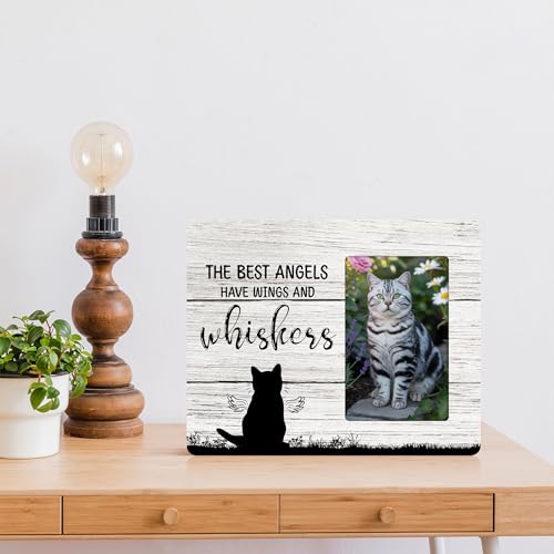 Cat Memorial Gifts for Loss of Cat, Pet Sympathy Gift Wooden Picture Frames, 4x6 inch Photo - color: Brown