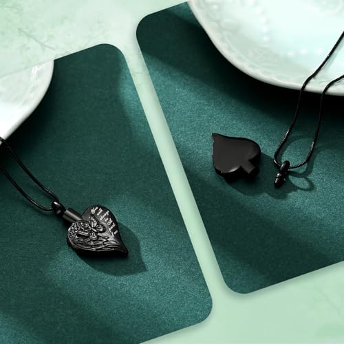Love Heart Cremation Jewelry Urn Necklaces Butterfly Urn Necklaces for Ashes Memorial Keepsake Pendant for Women Men Gifts With Funnel Kit & Bag - color: Black