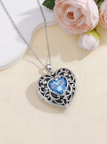 Poiuy Photo Locket Necklace for Women, Heart Picture Pendant Photo Necklace Jewelry Christmas Memorial Birthday Gifts for Women Daughter Mom - color: Filigree Crystal Locket Necklace