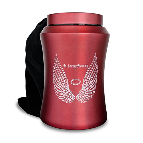 CHIEMOT Large Red Cremation Urns for Human Ashes, for Adult Female & Male | Full Size 220 lbs Capacity, Stainless Steel Material, Sealing Well & Waterproof, Funeral & Ash Keepsake, Angel Wings Design - color: Red-wings, size: Large 220 lbs