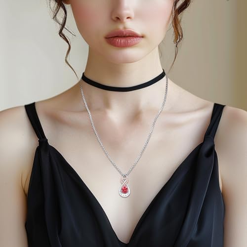 Infinity Urn Necklace for Ashes Sterling Silver Heart Moonstone Turquoise Birthstone Keepsake Memorial Cremation Jewelry for Women - style: Infinity A-07-Jul.-Ruby