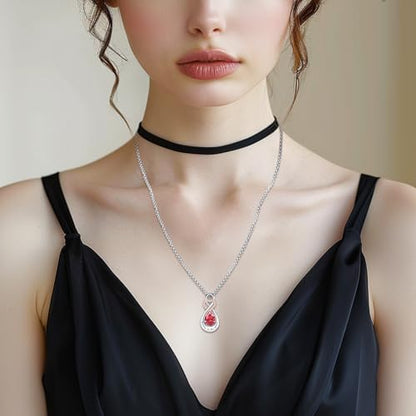 Infinity Urn Necklace for Ashes Sterling Silver Heart Moonstone Turquoise Birthstone Keepsake Memorial Cremation Jewelry for Women - style: Infinity A-07-Jul.-Ruby