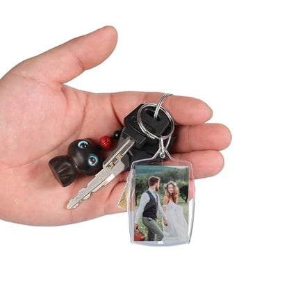 30pcs Pendant Picture Frame keychain, Clear Acrylic Photo Frame Keyring Holder, Make Your Own Personalized keychain Kit, Rectangle Blank Photo Insert Keychain for DIY Craft