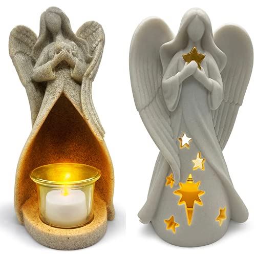 OakiWay Memorial Gifts - Angel Figurines Sympathy Gifts for Loss, Candle Holders W/Flickering Led Candle - Bereavement, in Memory of Loved One, Inspirational Gifts for Women Home Decorations
