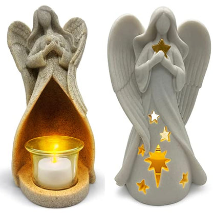 OakiWay Memorial Gifts - Angel Figurines Sympathy Gifts for Loss, Candle Holders W/Flickering Led Candle - Bereavement, in Memory of Loved One, Inspirational Gifts for Women Home Decorations